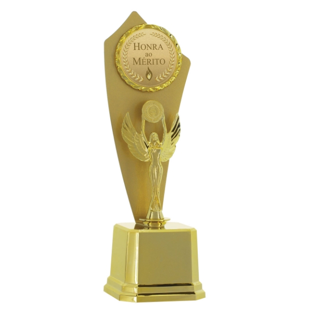 Imagem de TROFÉU EM POLÍMERO COM CHAPA DE METAL E RAMO PARA PERSONALIZAÇÃO E ESTATUETA - 38 CM - 401942-DOME