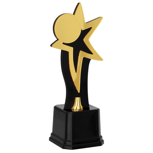 Imagem de TROFÉU PARA PREMIAÇÃO EM FORMATO DE ESTRELA COM PLACA DE MDF E ACRÍLICO ESPELHADO - PLM-250-EST