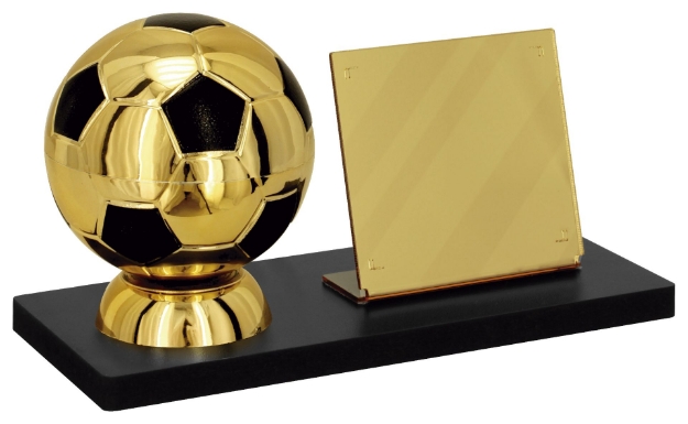 Imagem de TROFÉU PARA PREMIAÇÃO DE FUTEBOL COM BASE DE MDF, BOLA E PLACA DE ACRÍLICO ESPELHADO