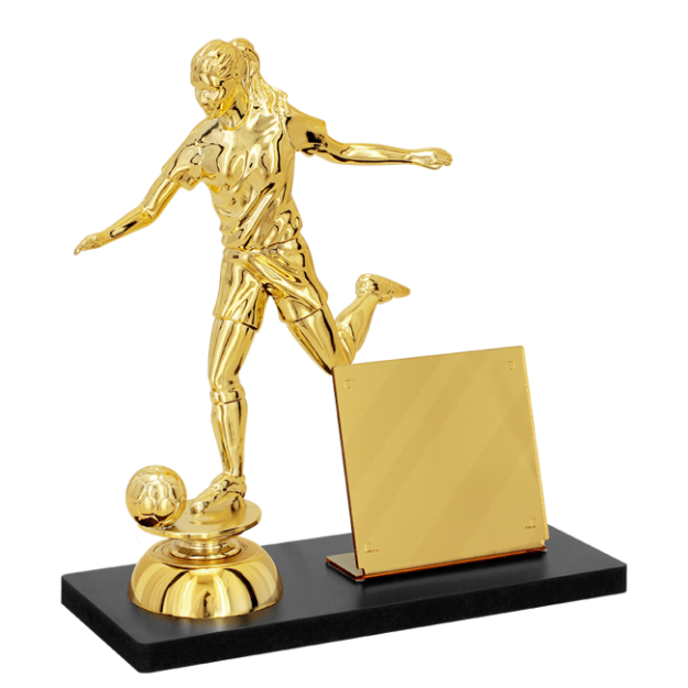 Imagem de TROFÉU PARA PREMIAÇÃO DE FUTEBOL FEMININO COM BASE DE MDF E PLACA DE ACRÍLICO ESPELHADO - PLM-270-DO-FTF