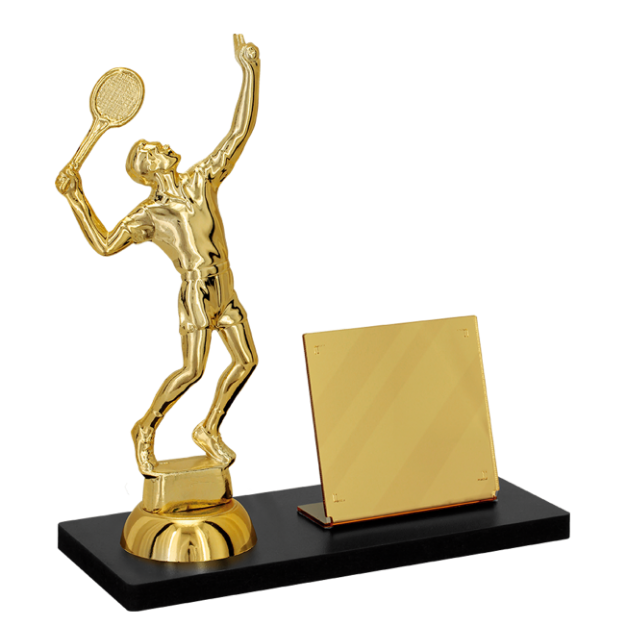 Imagem de TROFÉU PARA PREMIAÇÃO DE TÊNIS COM BASE DE MDF E PLACA DE ACRÍLICO ESPELHADO