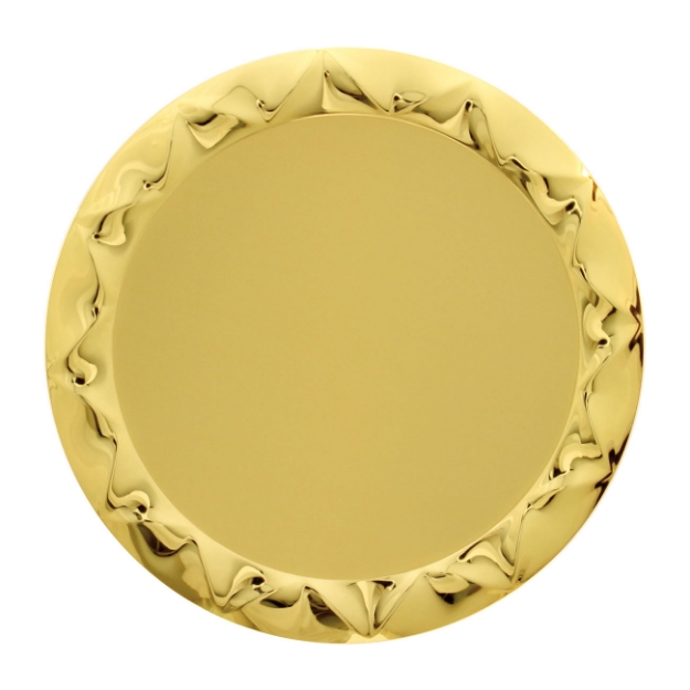 Imagem de PLACA DE HOMENAGEM REDONDA DE ALUMÍNIO DOURADA COM BORDAS EM ALTO BRILHO - 14 CM - PL-DO-414