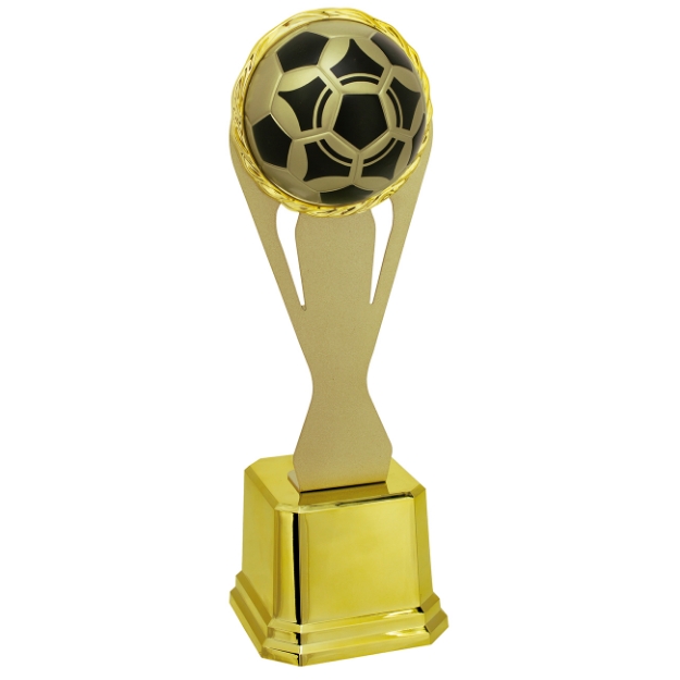 Imagem de 	TROFÉU EM POLÍMERO COM CHAPA DE METAL E ESTATUETA DE BOLA DE FUTEBOL - 39 CM - 402732-DPT